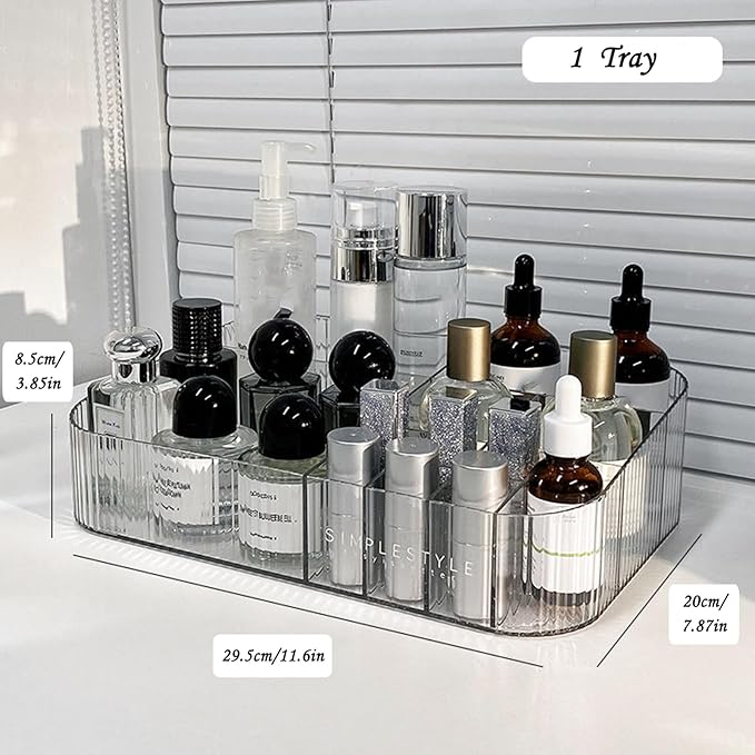 Makeup Organizer with Drawers, Stackable Cosmetics Organizer, Large Make Up Organizer Storage Box, Ideal for Bathroom Countertop and Desk (1 x Tray, Clear)