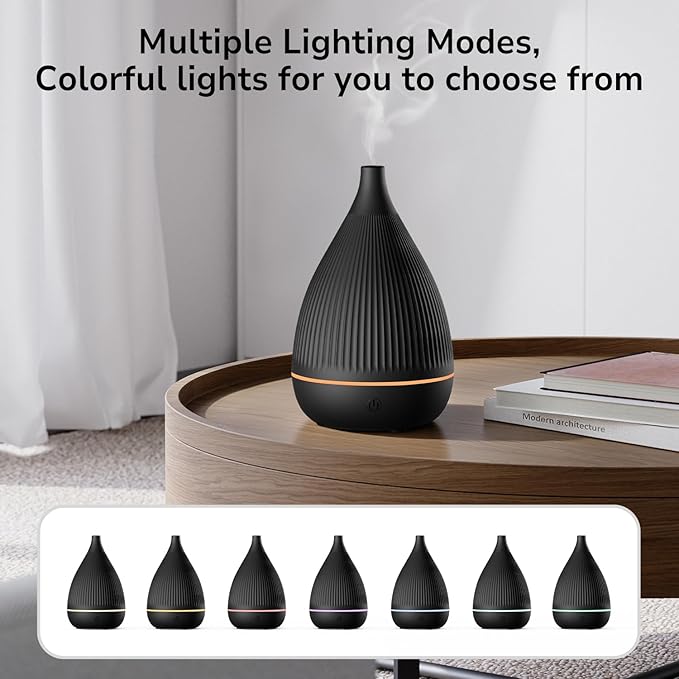 Ultrasonic Essential Oil Diffuser, Home Fragrance Aroma Diffuser with Auto Shut-Off, Color Change Night Light & Ultra-Quiet Operation, BPA-Free Portable Aromatherapy Humidifier for Home (Black)