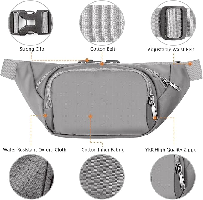 Large Fanny Pack for Women Men - Syican Waist bag with 3-Zipper Pockets, Gifts for Enjoy Sports Traveling Workout Casual Hands-Free crossbody bags Fits MAX 7.9'' iPad & 6.6'' Phone