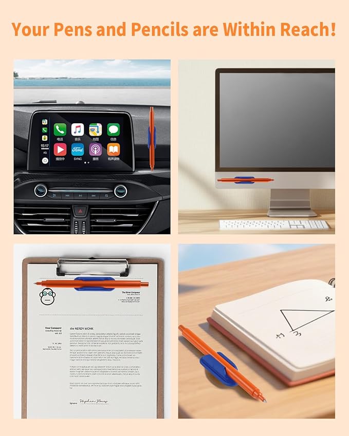 Adhesive Pencil Holders for Desk Set of 10 - Silicone Pen Holder with 15 PCS Adhesive Pads - Flexible Pencil Holder for Office Essentials Accessories and Teacher Supplies…