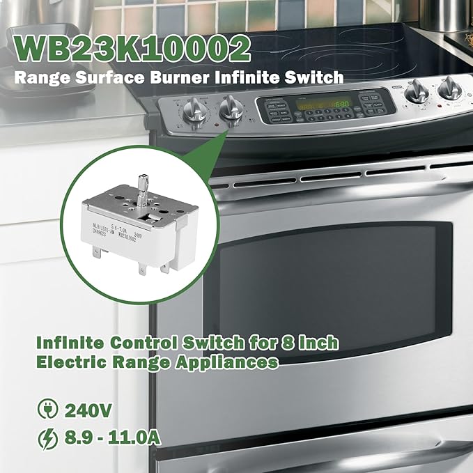 WB23K10002 Range Surface Element Switch/Burner Control Switch 8 Inch Replaces Parts: 1085974, AP3792881, PS953499, EAP953499 Compatible with GE