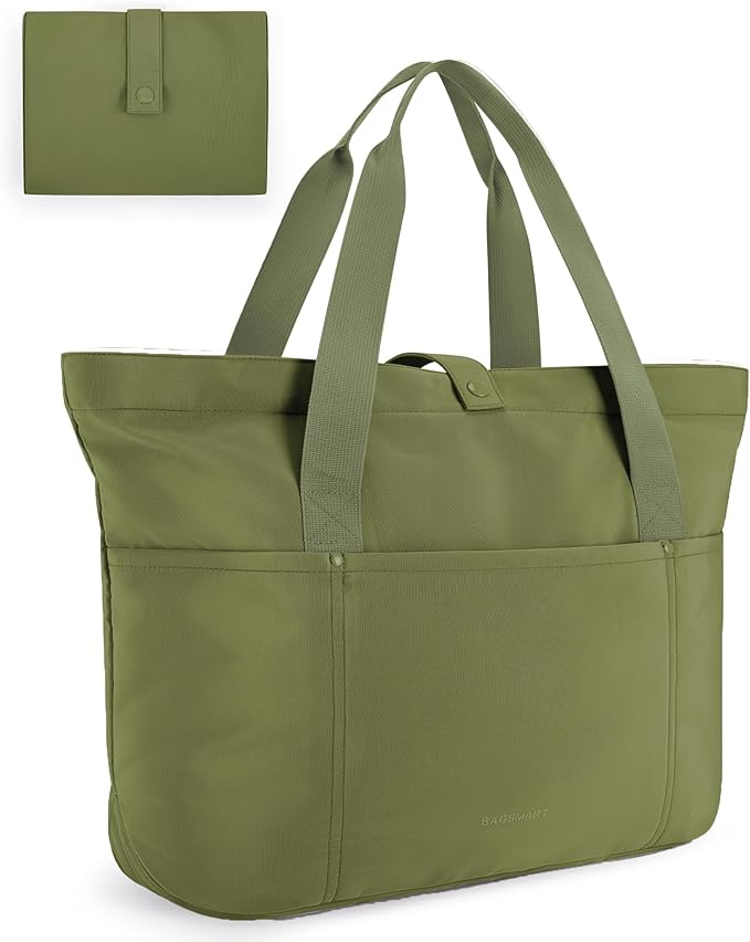 BAGSMART Tote Bag for Women, Foldable Tote Bag With Zipper Travel Large Shoulder Bag Handbag for Work-16.5''l X 6''wx 14''h