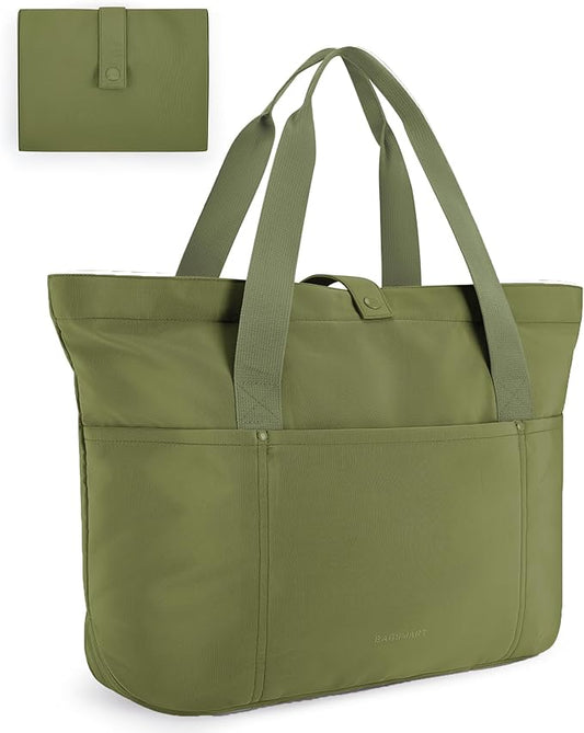 BAGSMART Tote Bag for Women, Foldable Tote Bag With Zipper Travel Large Shoulder Bag Handbag for Work-16.5''l X 6''wx 14''h