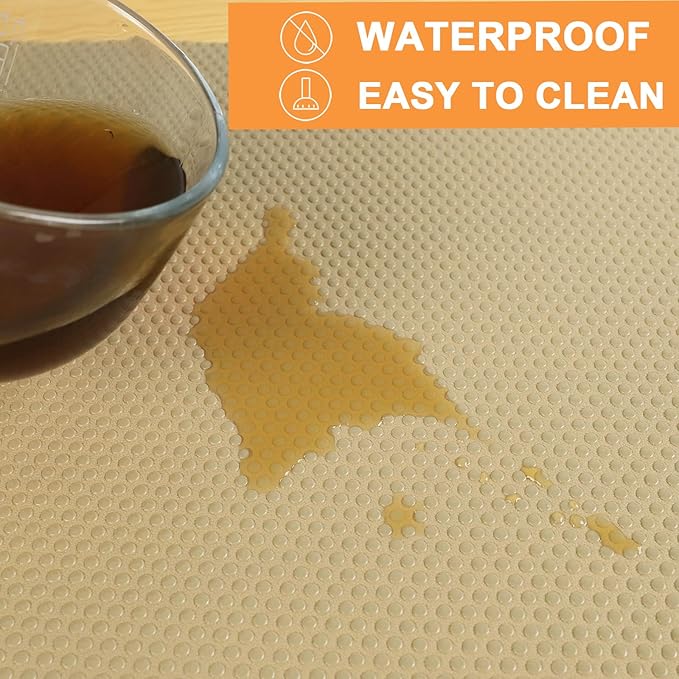 Shelf Liners for Kitchen Cabinets Waterproof - 15 Inch x 20 FT Easy to Clean Drawer Liner - Non-Adhesive Cupboard Mat for Pantry Shelves Khaki