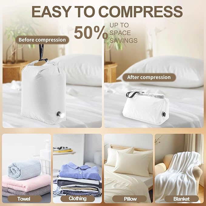Travel Laundry Bag, Vacuum Compression Dirty Clothes Travel Bag Waterproof Wet Dry Bags Large Capacity Space Saver Bags Reusable Camp Clothes Organizer for Sports Dorm Laundromat (1 Pcs ) (White, L)