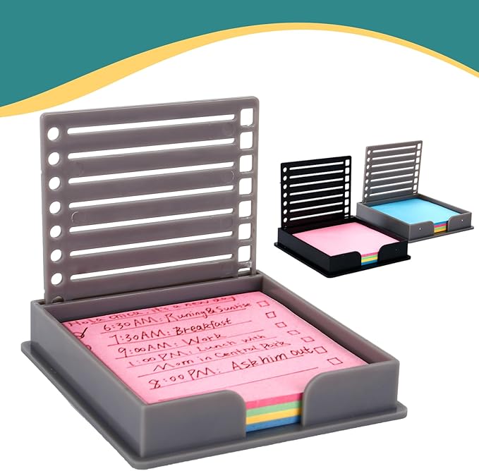 2 PCS Sticky Note Holder Compatible, with Sticky Note, 3x3 Sticky Pads Dispenser with Stencil, Memo Pad Organizer with Line Box Drawing Template for Office and Home
