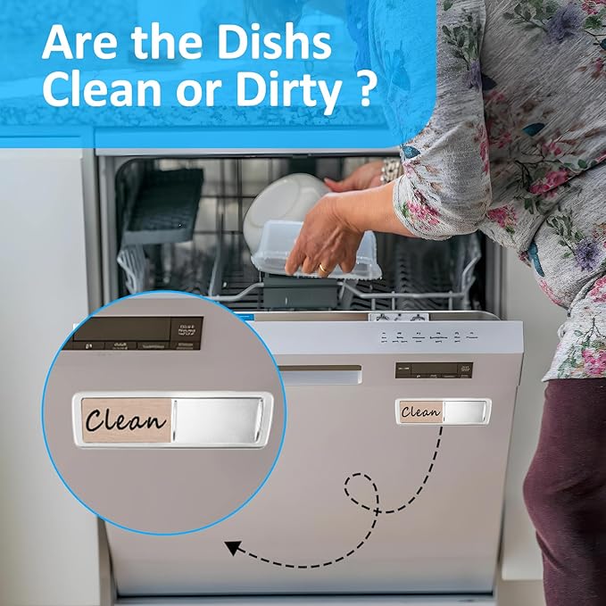 Dishwasher Magnet Clean Dirty Sign, Slide Strong Clean and Dirty Refrigerator Magnet Indicator for Dishwasher, Non-Scratch, Easy to Read, Self-Adhesive for Non-Magnetic Dishwasher（LightGray Brown）