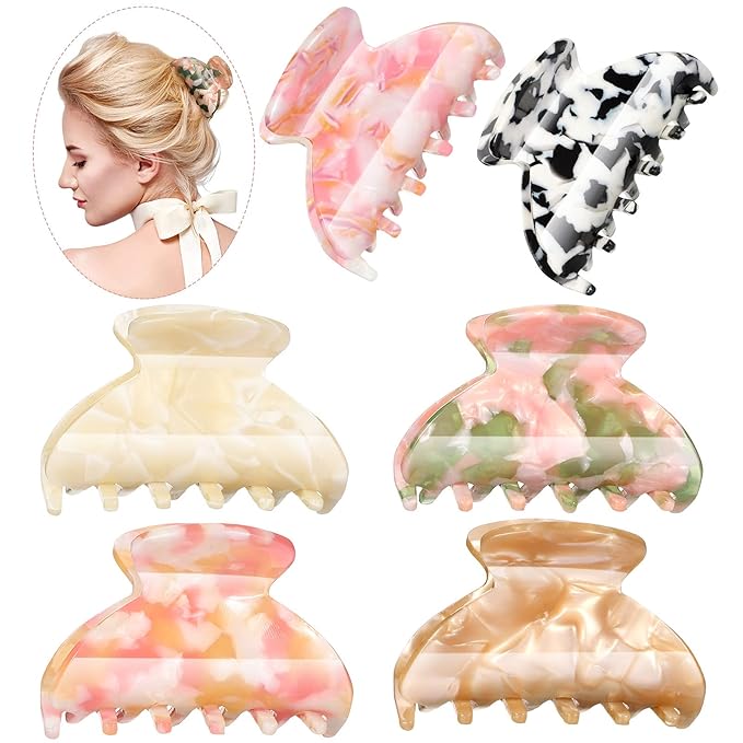 WILLBOND 6 Pieces Medium Hair Claw Clips for Thin Hair 2.6 Inch Tortoise Shell Clip Banana Jaw Hairpin French Style Barrettes Head Accessories for Women Girls(Elegant Patterns)