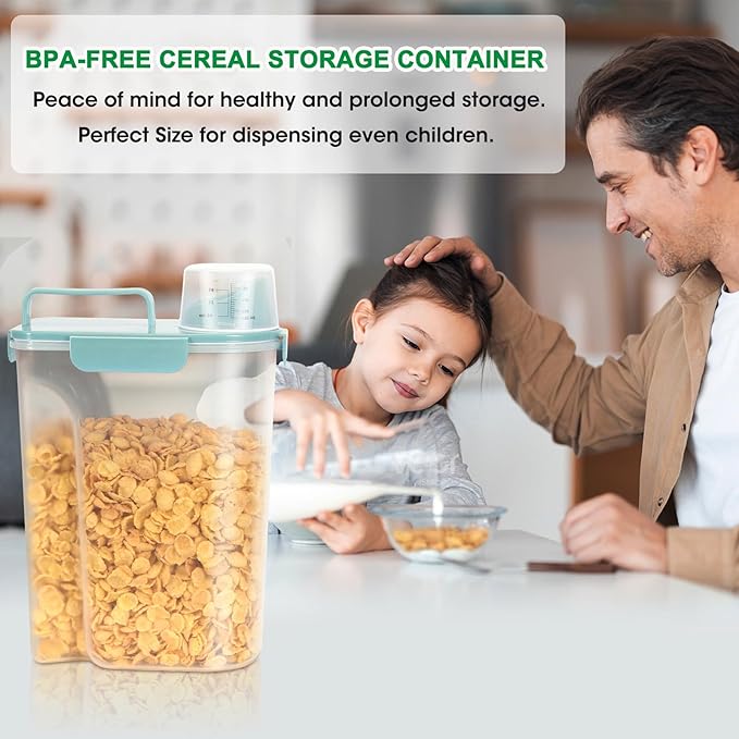 TBMax Airtight Rice Container 10 Lbs Cereal Dispenser, Small Pet Cat Dog Food Storage Container, Plastic Kitchen Pantry Food Storage Holder with Cup -Light Blue