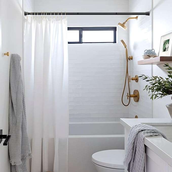 AIZESI Shower Curtain Rod 30-64 Inch Adjustable Curtain Rods Never Rust & Non-Slip, No Drilling, Short Shower Rods Spring Tension Curtain Rod for Window Bathroom Doorway Closet