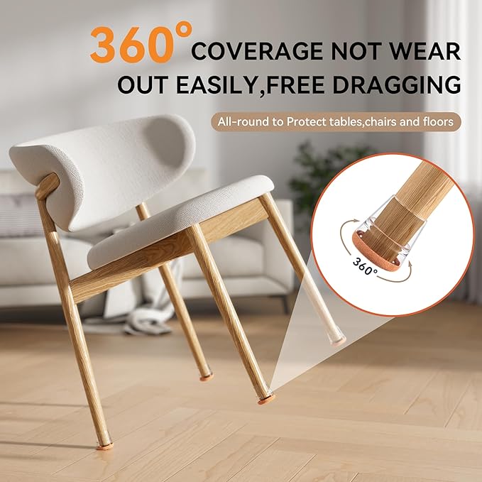 24PCS Extra Small Chair Leg Floor Protectors for Hardwood Floors, Furniture Sliders for Chair Legs, 360°Felt Pad Bottom Wrapped Thickening Furniture Pads Cap Covers to Prevent Scratches and Reduce Noise