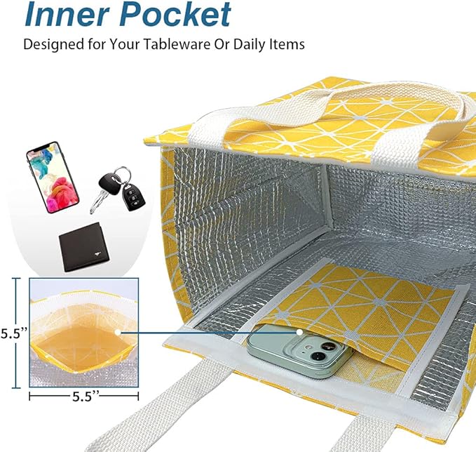 iknoe Insulated Lunch Bag for Women & Adults, 9L Foldable Wide-Open Cooler Bag with Pockets, Leakproof & Portable, for Picnic, Office, Beach (Yellow)