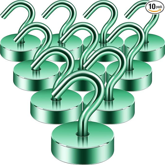 Neosmuk Magnetic Hooks, Cruise Ship Essentials, 40lb+ Heavy Duty Magnetic Hooks for Cruise Cabins, Refrigerator, Grill, Hanging, and Travel | Extra Strong Must-Have Magnet Hook, Green, Pack of 10