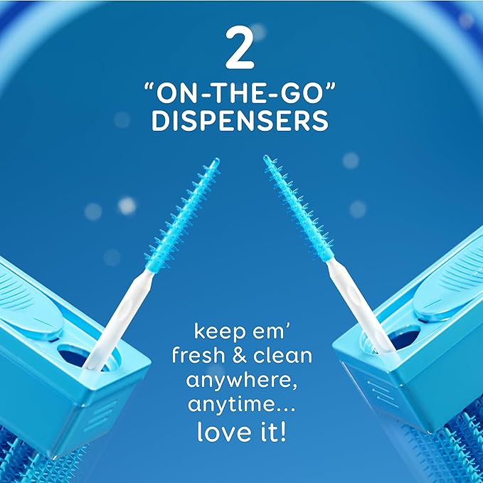 GRIN Softstx, Gentle Dental Picks, 90 Count, Soft Flexible Bristles, Textured Plaque Removing Toothpick, Minty Flavor, for Between Teeth, Refillable Hygienic Case, for Braces, Bridges, and Implants