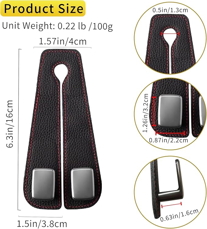 WEIHAO Car Purse Hook, Genuine Leather Car Seat Back Storage Hook, Purse Hook for Car Headrest, Twin Hook Leather Car Headrest Hangers, Bag Hook for Car, Trucks, SUVs, Most Vehicles (Black-1 PC)