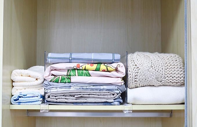 CY craft Acrylic Shelf Dividers for Closets,Wood Shelf Dividers, 4 PCS Clear Shelf Separators,Perfect for Clothes Organizer and Bedroom Kitchen Cabinets Shelf Storage and Organization