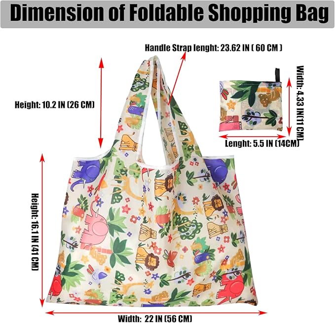 5 Pack Foldable Reusable Shopping Bags - 210D Nylon Waterproof Large Capacity Grocery Bags, Compact Travel Bag for Pinic, Groceries, Beach, Storage