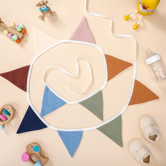 Oudain 2 Pcs Pennant Banner Flags Nursery Garland Triangle Bunting Flags Playroom Wall Decor Banner for Nursery Baby Shower Birthday Boho Wedding Party Event, Each 7.75 ft(Neutral Color)