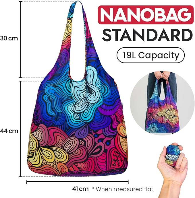 Nanobag Ultralight Foldable Tote for Women & Men, Reusable Grocery & Travel Bag, Packable Collapsible Compact Market Essential (Standard Burgundy)