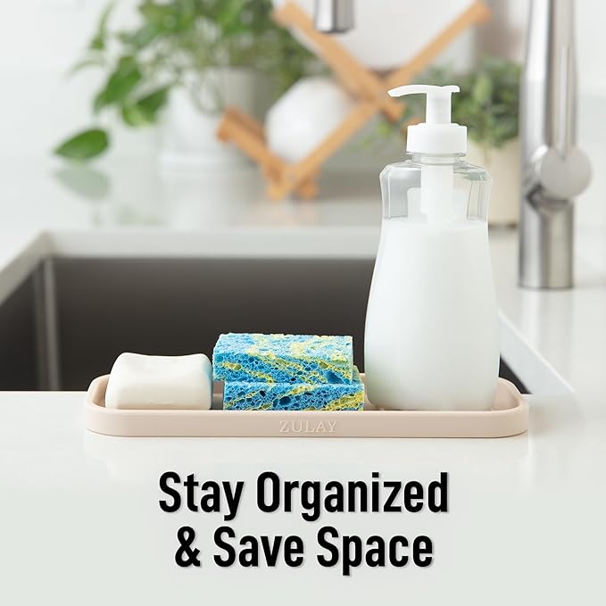 Zulay Kitchen (9x3.5) Silicone Sponge Holder for Kitchen Sink - Flexible Multipurpose Soap Tray - Sink Organizer for Kitchen, Bathroom, Makeup, Trinkets & More (Dark Blue)