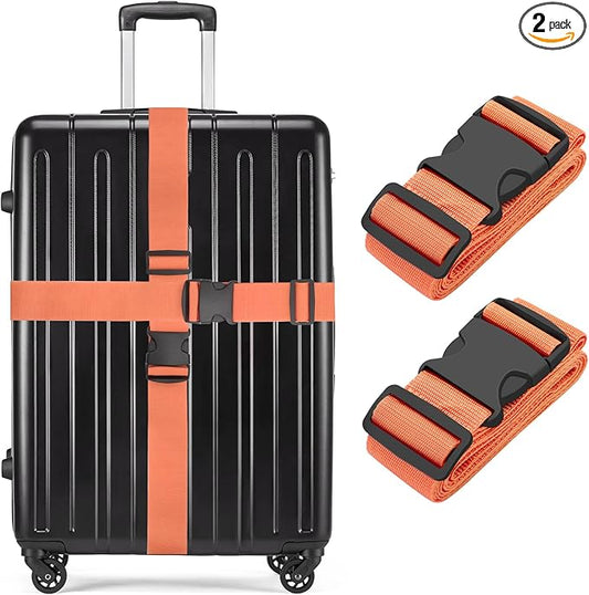 BILIONE Luggage Straps, 79" Long Belts Keep Suitcase Secure While Traveling, TSA Approved Add a Bag Premium Accessory for Travel Bag Closure (2PCS Orange)