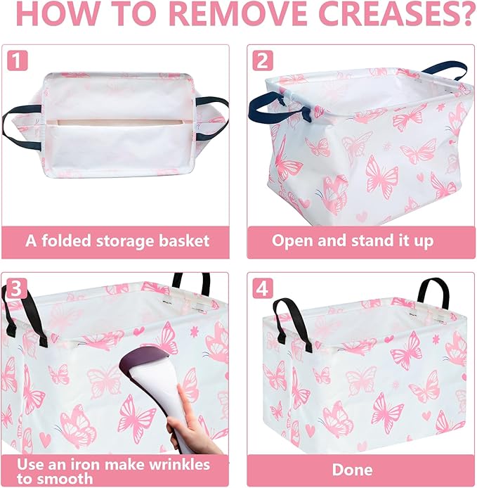 Rectangle Gift Storage Basket Home Shelf Storage Basket Organizer Box Clothes Laundry Hamper Nursery Basket Laundry Basket with Handles (Butterfly)