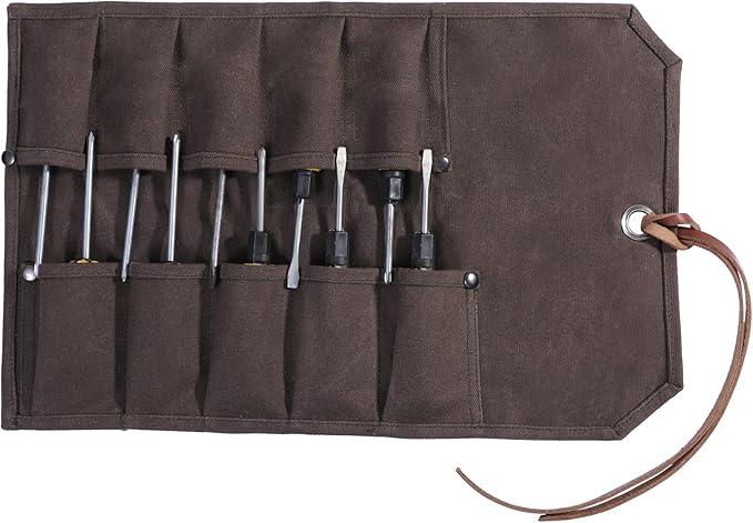Tool Roll Up Bag with 10 Staggered Tool Pockets,Chisel Roll Portable Carry Small Tool Organize Pouch (Grey)