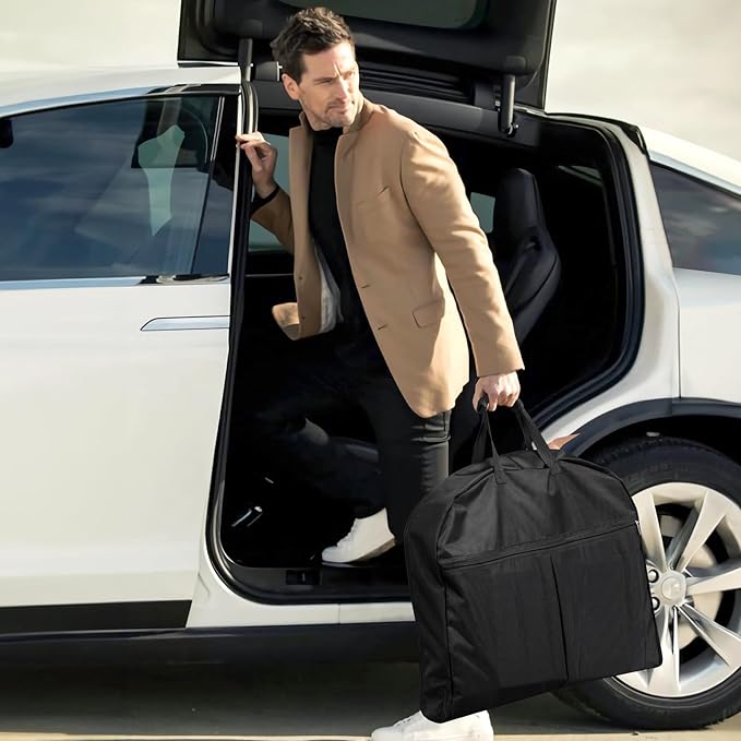 SLEEPING LAMB Heavy Duty Garment Bag for Travel, 43'' Waterproof Suit Bag for Men Travel and Foldable Carry On Garment Bag for Hanging Clothes with Large Pocket in Business Trip, Black