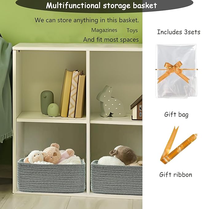 COMFY-HOMI 13" x 8.5" x 5.1" Storage Baskets for Organizing | Cotton Rope Woven Basket | Toy Storage Bin Box | Basket for Shelves, Closet Organizer Bin, Decorative Closet Shelf, 1 Pack, green