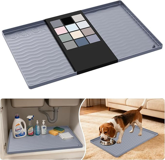 URMONA Waterproof Silicone Under Sink Mat 22'' x 14'' Shelf Liner for Kitchen and Bathroom, Cabinet and Counter Protector, Storage and Organizers, Litter Mat, Pet Cat Puppy Essentials(Light Grey)