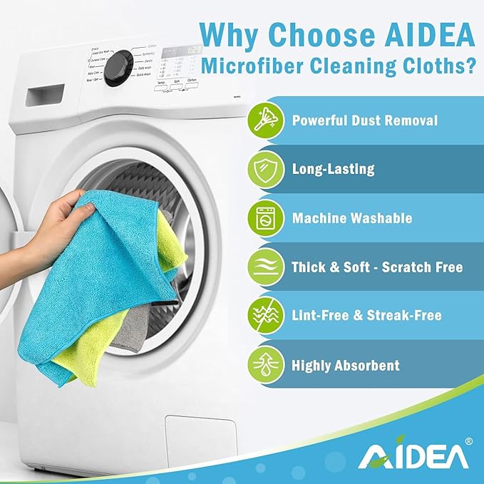 AIDEA Microfiber Cleaning Cloth-24PK, Soft Microfiber Towels for Cars, Absorbent Cleaning Rags, Lint-Free Streak-Free Wash Cloths for House, Kitchen, Window (12in.x12in)