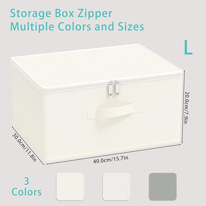 Storage Bins with Zipper, Cube Organizer Basket with Lid, Collapsible Stackable Closet Boxes, for Home and Bedroom, 1 Pack, Beige, 15.7 x 11.8 x 7.9 In, XSNY16BEL-1