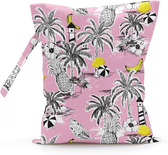 Wet Bag, Wet Dry Bag, Wet Bag for Swimsuit, Travel, Beach, Pool, Diapers, Dirty Yoga Gym Clothes, Makeup Bag, Waterproof Tropical Palm Leaves Decor Jungle Palm Leaf Favors