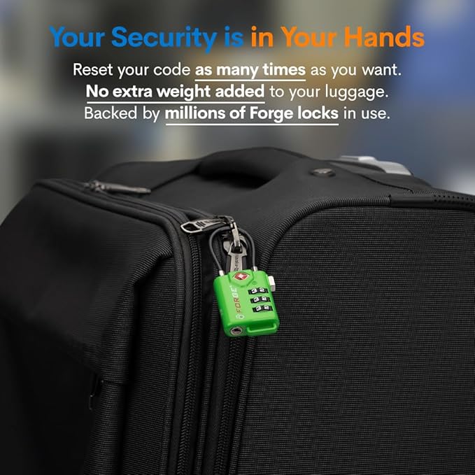 Forge TSA Approved Luggage Locks, Resettable Combination with Alloy Body (Green 2 Locks)