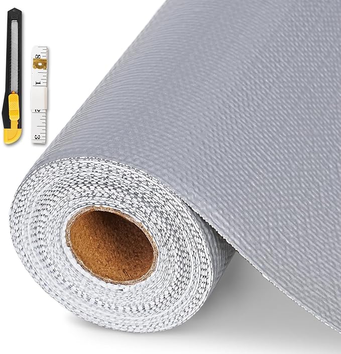 Drawer and Shelf Liner for Kitchen Cabinet, Non-Adhesive Cabinet Liner 18in x 10FT, Waterproof Shelf Paper Non-Slip Mats Cupboard Liners Contact Protect Dresser/Shelves/Table-Grey