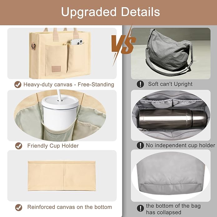Canvas Tote Bag for Women Crossbody Work Purse with Pockets Top Handle Handbag Satchel Bags for Travel Nurse Teacher
