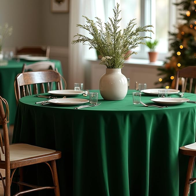 sancua Round Tablecloth 132 Inch Diameter, 6 Pack Hunter Green, Circle Polyester Fabric Table Cloth for Christmas Party Reception Banquet Birthday, Washable Formal Table Cover(Fit 54-96 Inch Tables)