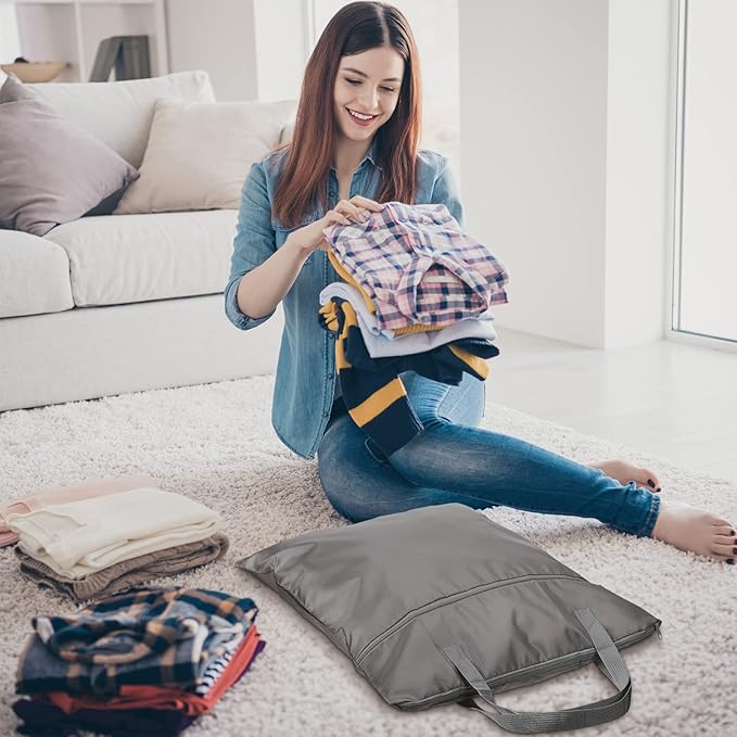 2 Pcs Travel Laundry Bags Waterproof with Handle Dirty Clothes Bag for Traveling Hanging Laundry Hamper with Two Zippered Pockets Washable Reusable for Sports Home Travel College Dorm (Gray)