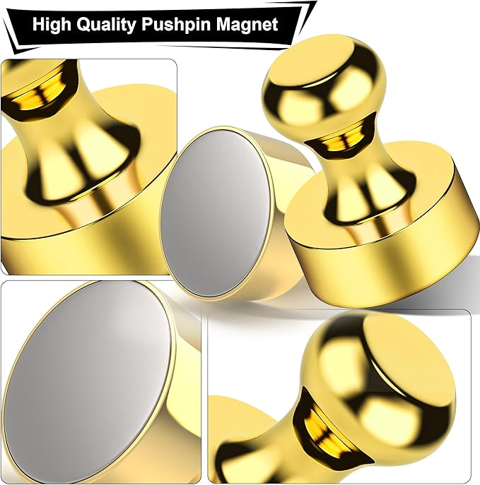 Metallic Magnets, Refrigerator Magnets, 48 Pack Gold Magnetic Push Pins, Strong Fridge Magnets, Multi-use Whiteboard Magnets Perfect for Kitchen Office Classroom
