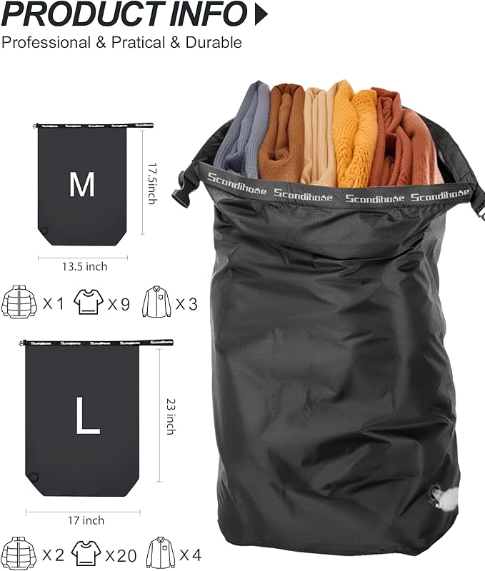Travel Laundry Bag, Pump-free Vacuum Compression Dirty Clothes Bag, Large Reusable Waterproof & Washable Laundry Bag, Wet and Dry Bag, Ideal for Suitcases, Cruise Essentials (1 Pcs) Black