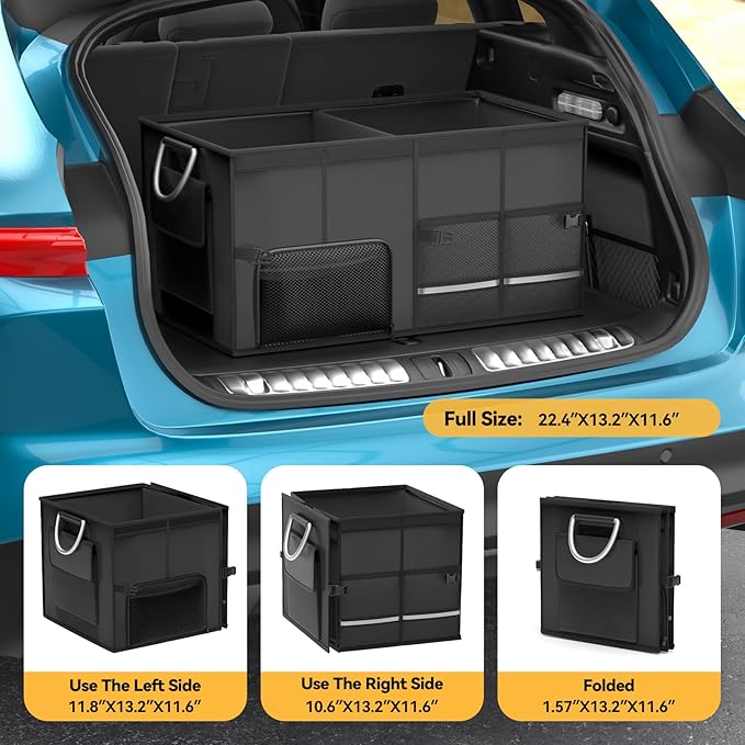 SUV Car Trunk Organizer with Lid 56L, Collapsible Golf Trunk Organizer, Multi-Compartment Car Caddy Organizer, Heavy-Duty Grocery Organizer for Car, Storage Bin Cargo Box for SUV Cargo Van Accessories