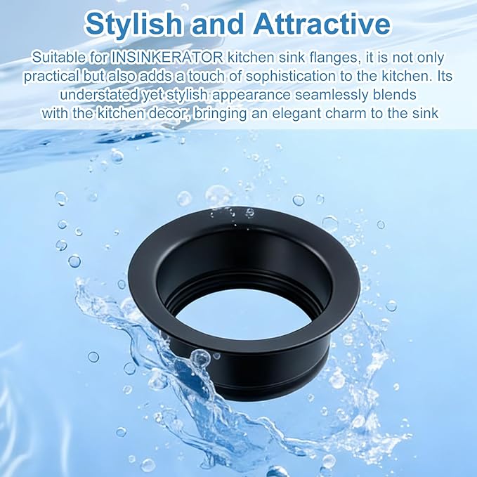 Black Garbage Disposal Sink Flange for InSinkErator, FLG-MTBLK Kitchen Sink Garbage Disposal, Garbage Disposal Stopper, 3-1/2 Inch Universal Stainless Steel Flange - 1 Pack