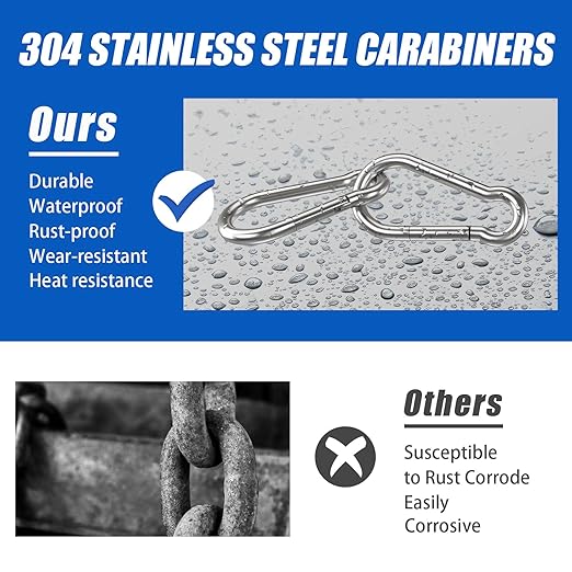 Small Carabiner Clip Hooks, 50pcs 2.36 inch Carabiners Heavy Duty, 304 Stainless Steel Spring Snap Hook Fits Camping Hiking, Metal Clips for Rope Chain Keys Rings