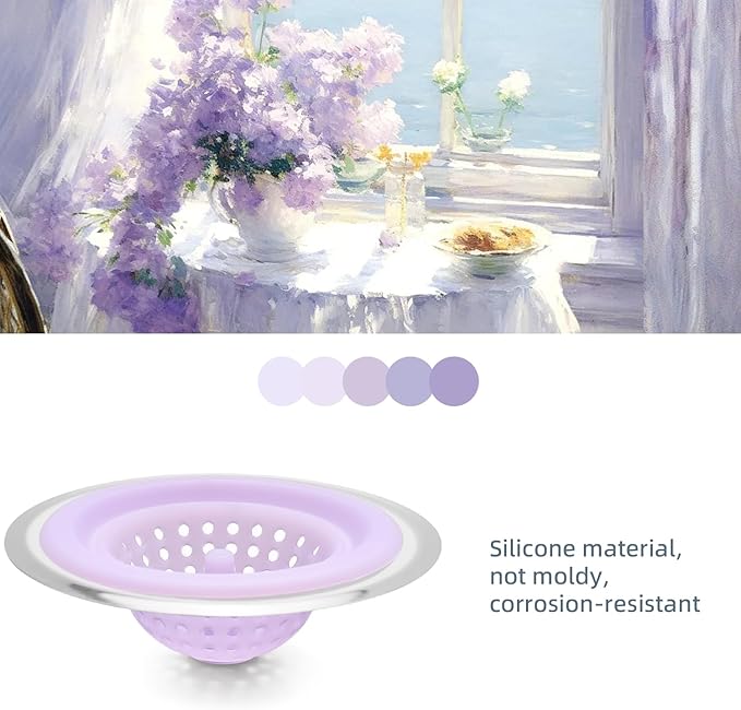 2 PCS Kitchen Stainless Silicone Sink Strainer, 4.5 inch Diameter… (Light Purple)