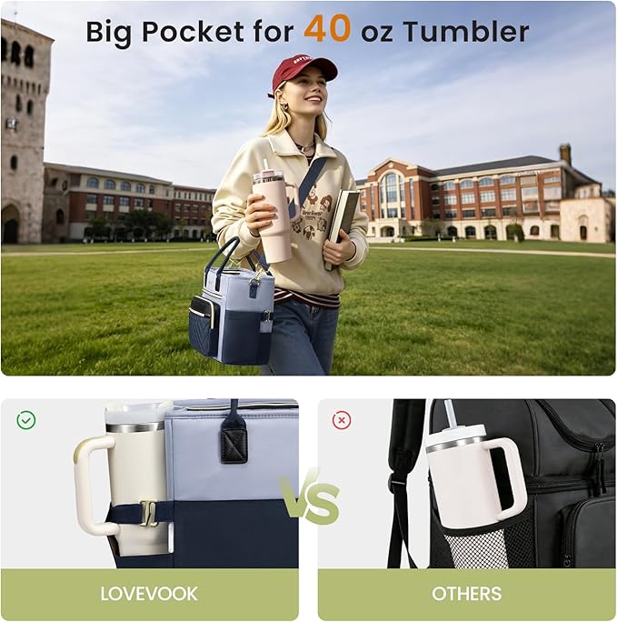 LOVEVOOK Insulated Lunch Bag Women,Wide Opening Adult Lunch Box Women with Cup Holder,Large Leakproof Cooler Bag for Work Picnic Beach Family College Mom,Lunch Teacher Breast Pump Diaper Tote Bag