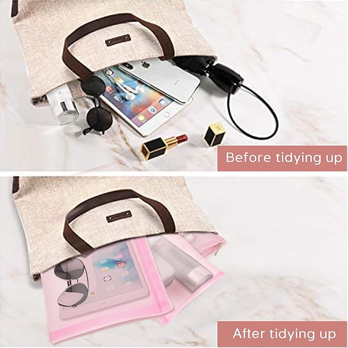 EASYFUN Mesh Pouch, Makeup Bag with Zipper Cosmetic Organizer Pouch for Daily or Travel to Keep Small Items, 4 PCS Pink