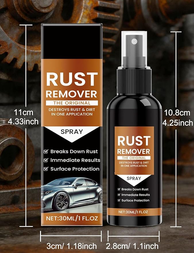 Upgrade Rust Remover Spray for Metal, with Cleaning Cloth and Sponge, Multi-Surface Heavy Duty Metal Cleaner for Vehicles, Tools, Chains, Iron Out Rust Stain Remover，With Cleaning Cloth and Sponge