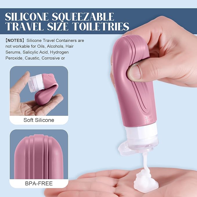 Travel Bottles for Toiletries, 3oz TSA Approved Travel Size Toiletries, Silicone Leak-Proof Refillable Containers, Squeezable Liquid Essentials Bottles W/Clear Bag (PURPLE)