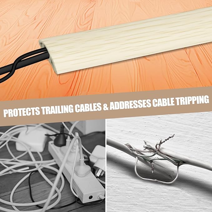 Floor Cord Cover Self Adhesive Cord Hider,3.3FT Cable Management, Extension Strip Protector for Wires, Prevent Cable Trips for Offices, Gyms, Exhibitions Cavity:0.3"(W) x 0.28"(H) Yellow Wood