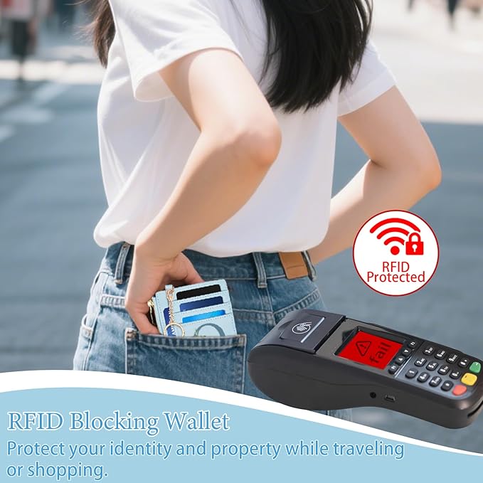 Credit Card Holder for Women Slim Minimalist Front Pocket RFID Blocking Wallet Small Compact Card Case with ID Window Zipper Pocket, Personalized Bridesmaid Gifts for Mom,O (Blue)